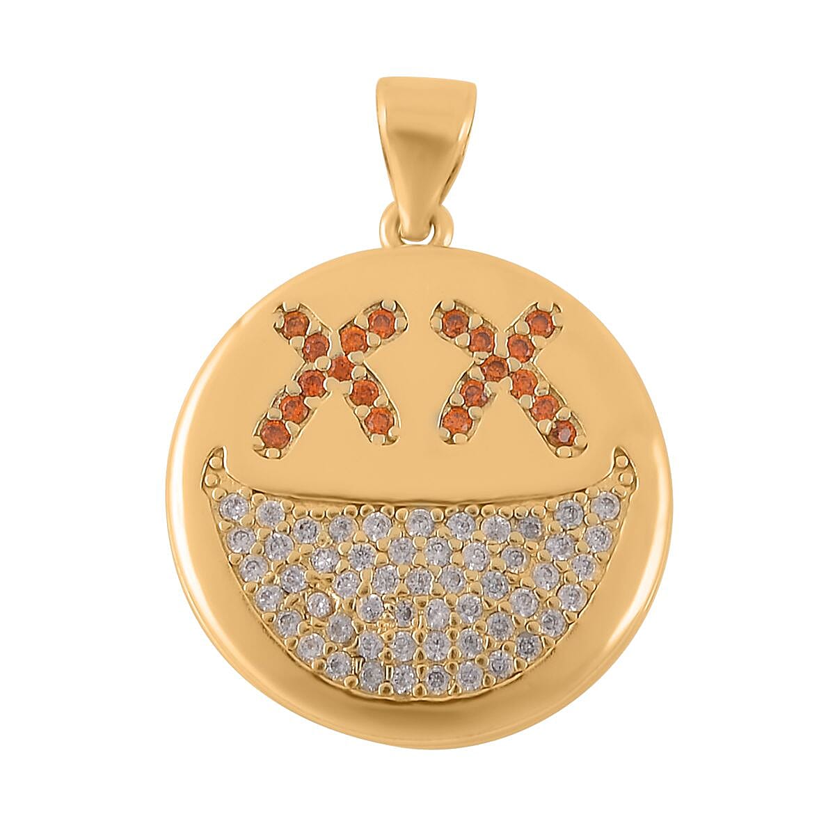 Simulated Multi Color Diamond, Enameled Set of 2 Star & Crescent Moon Pendant without Chain in Goldtone 0.70 ctw