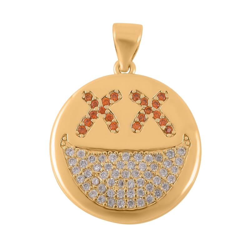Simulated Multi Color Diamond, Enameled Set of 2 Star & Crescent Moon Pendant without Chain in Goldtone 0.70 ctw