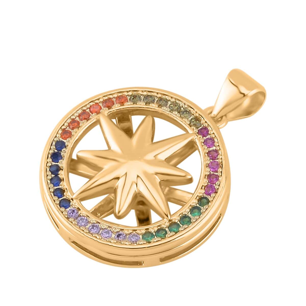 Simulated Multi Color Diamond, Enameled Set of 2 Star & Crescent Moon Pendant in Goldtone 0.70 ctw image number 5