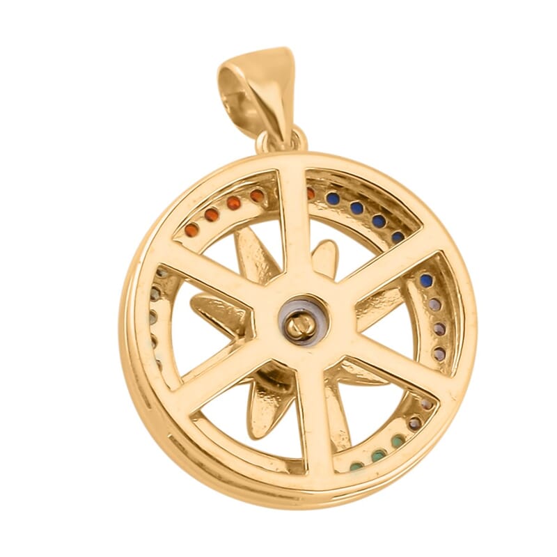 Simulated Multi Color Diamond, Enameled Set of 2 Star & Crescent Moon Pendant without Chain in Goldtone 0.70 ctw