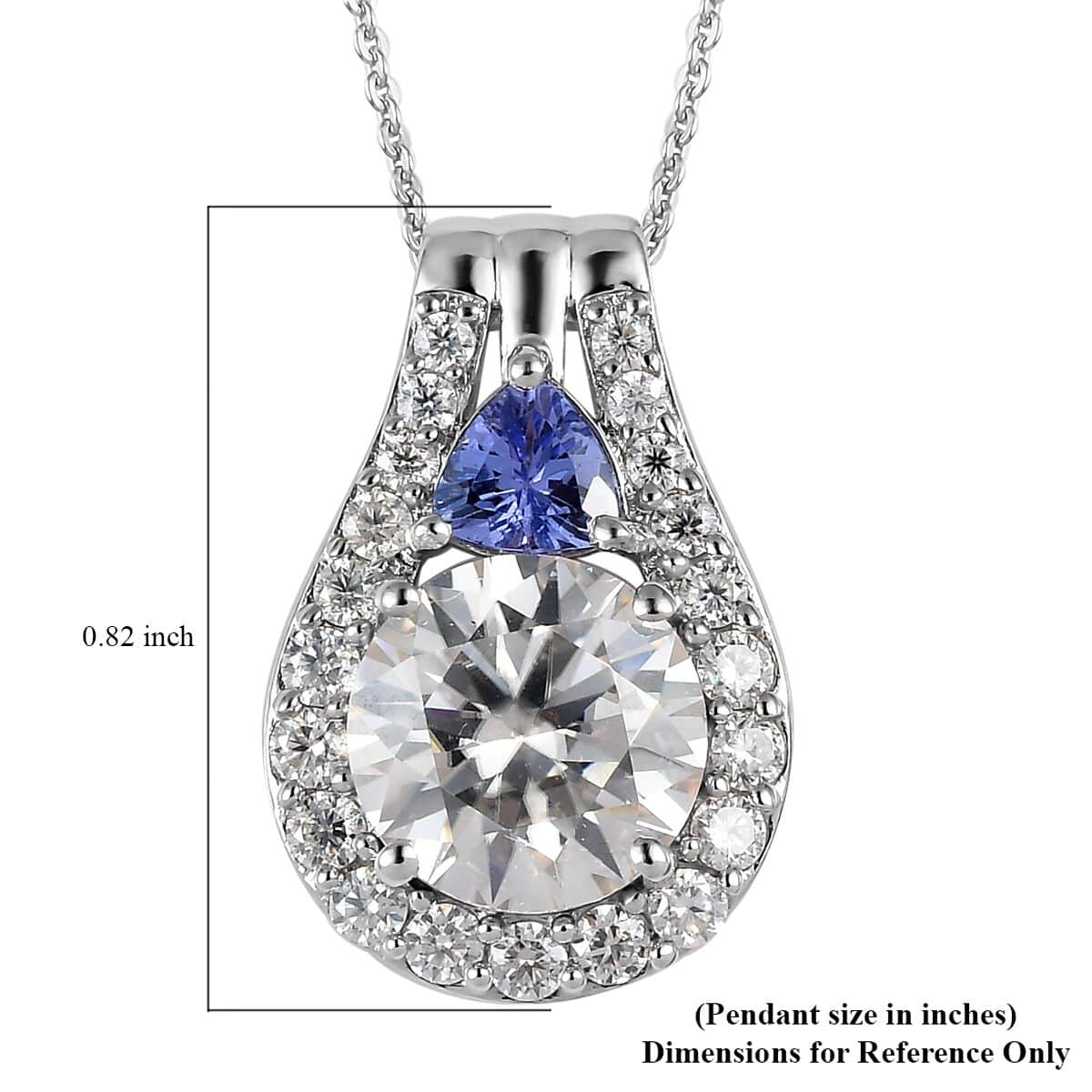 Moissanite and Tanzanite Pendant Necklace 20 Inches in Platinum Over Sterling Silver 3.50 ctw image number 6