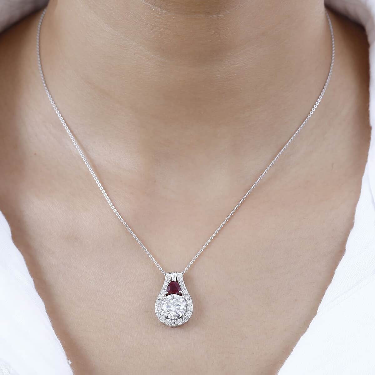 Moissanite and Niassa Ruby (FF) Pendant Necklace 20 Inches in Platinum Over Sterling Silver 3.75 ctw image number 2