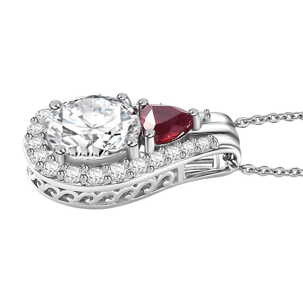 Moissanite and Niassa Ruby (FF) Pendant Necklace 20 Inches in Platinum Over Sterling Silver 3.75 ctw image number 3