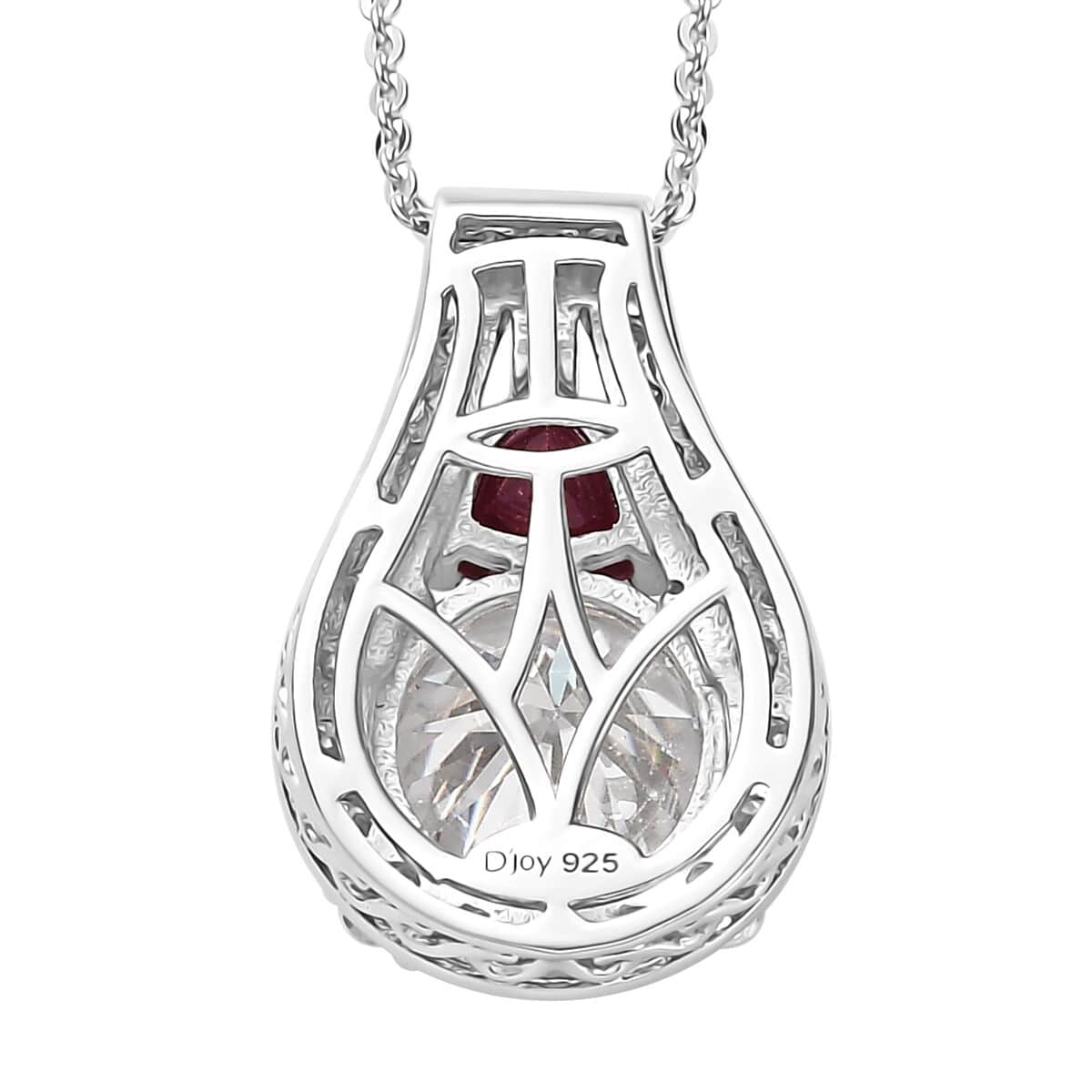 Moissanite and Niassa Ruby (FF) Pendant Necklace 20 Inches in Platinum Over Sterling Silver 3.75 ctw image number 4