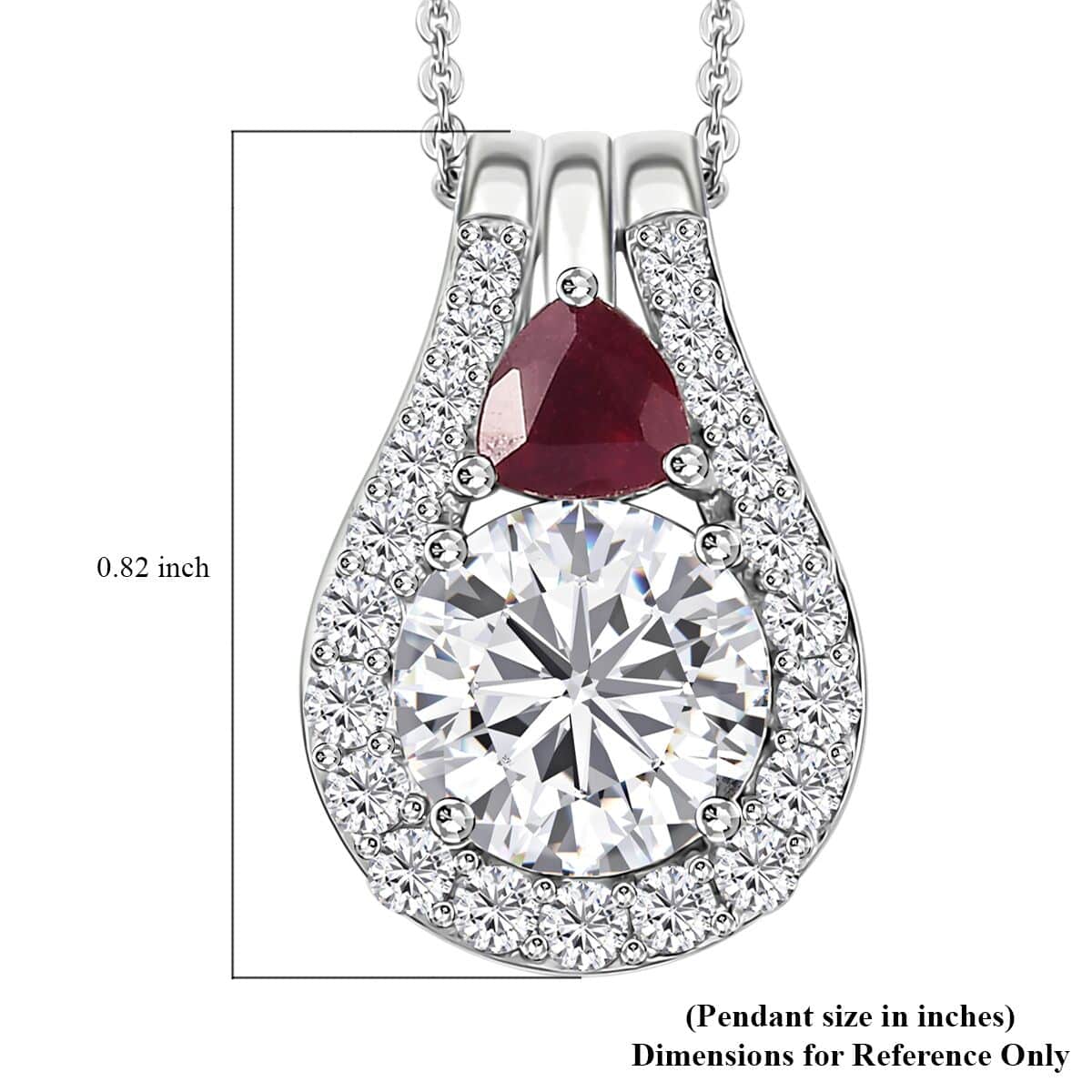 Moissanite and Niassa Ruby (FF) Pendant Necklace 20 Inches in Platinum Over Sterling Silver 3.75 ctw image number 5