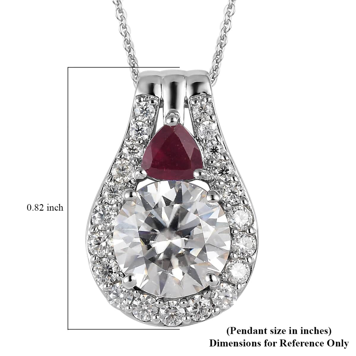 Moissanite and Niassa Ruby (FF) Pendant Necklace 20 Inches in Platinum Over Sterling Silver 3.75 ctw image number 6