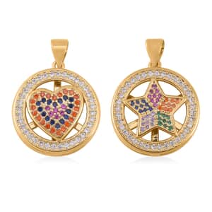 Simulated Multi Color Diamond, Enameled Set of 2 Heart & Star Pendant in Goldtone 0.40 ctw