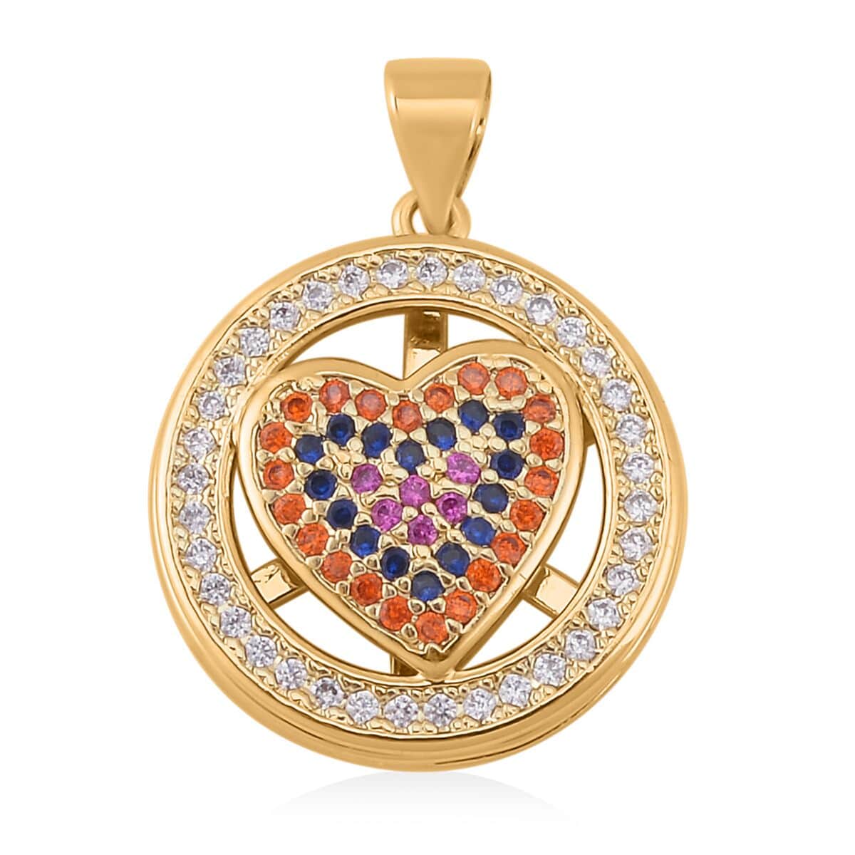 Simulated Multi Color Diamond, Enameled Set of 2 Heart & Star Pendant in Goldtone 0.40 ctw image number 1