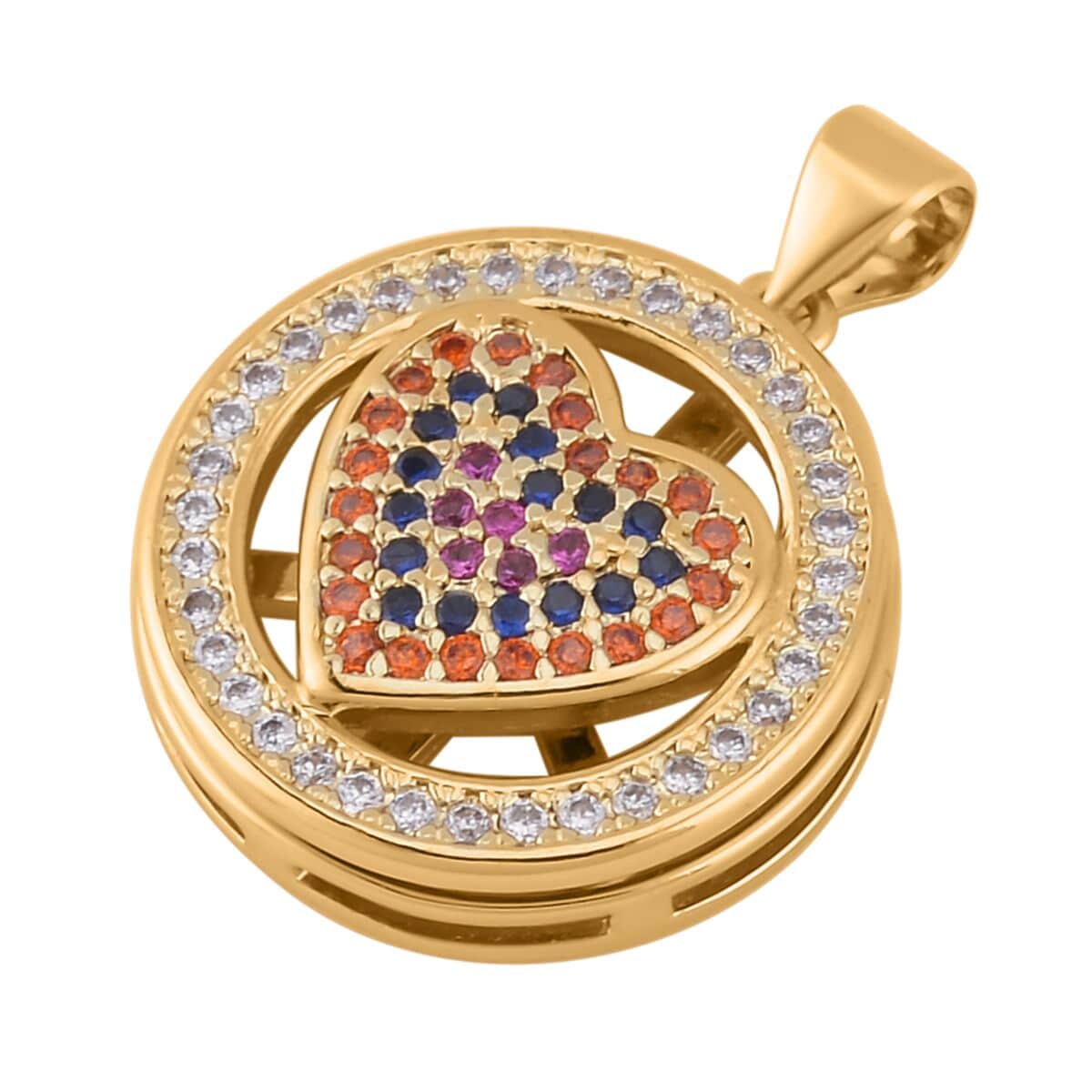 Simulated Multi Color Diamond, Enameled Set of 2 Heart & Star Pendant in Goldtone 0.40 ctw image number 2