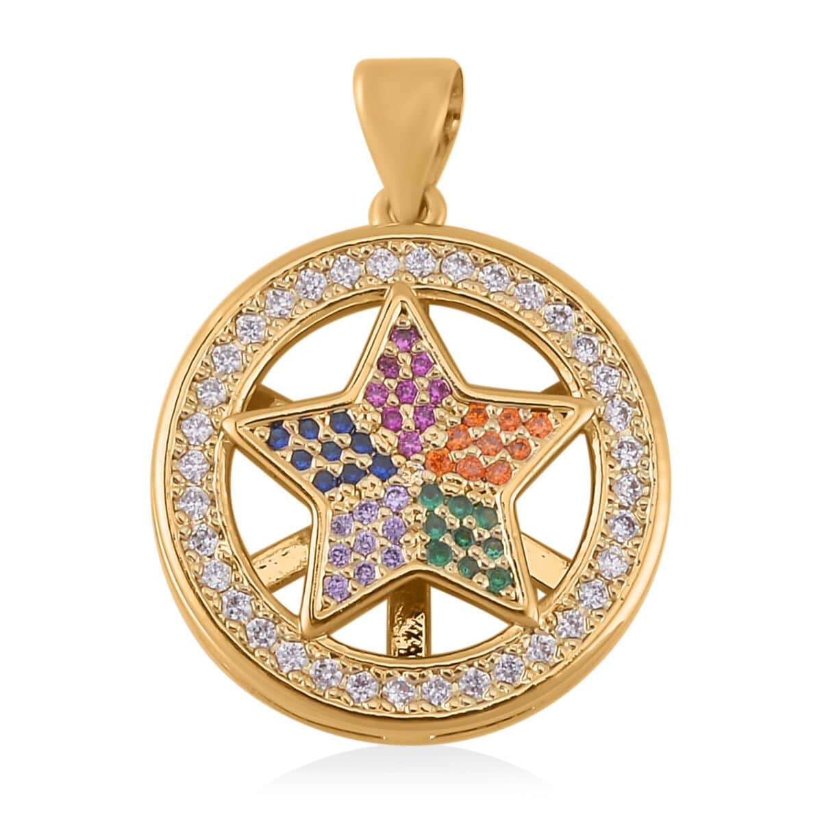 Simulated Multi Color Diamond, Enameled Set of 2 Heart & Star Pendant in Goldtone 0.40 ctw image number 4