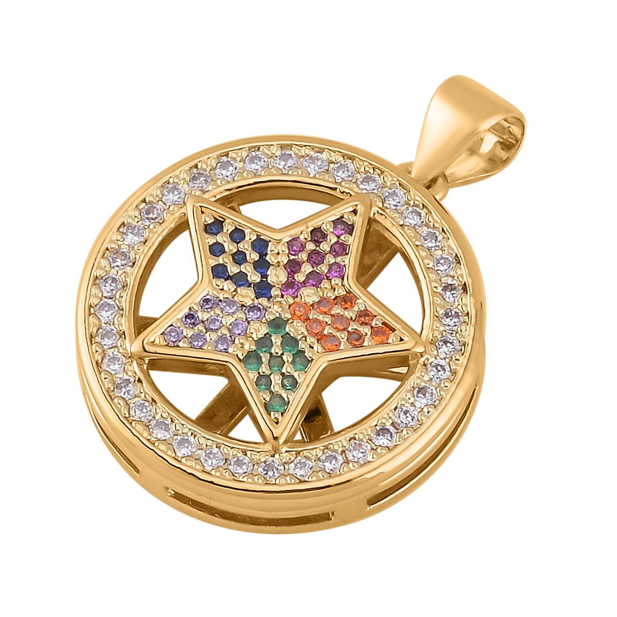 Simulated Multi Color Diamond, Enameled Set of 2 Heart & Star Pendant without Chain in Goldtone 0.40 ctw