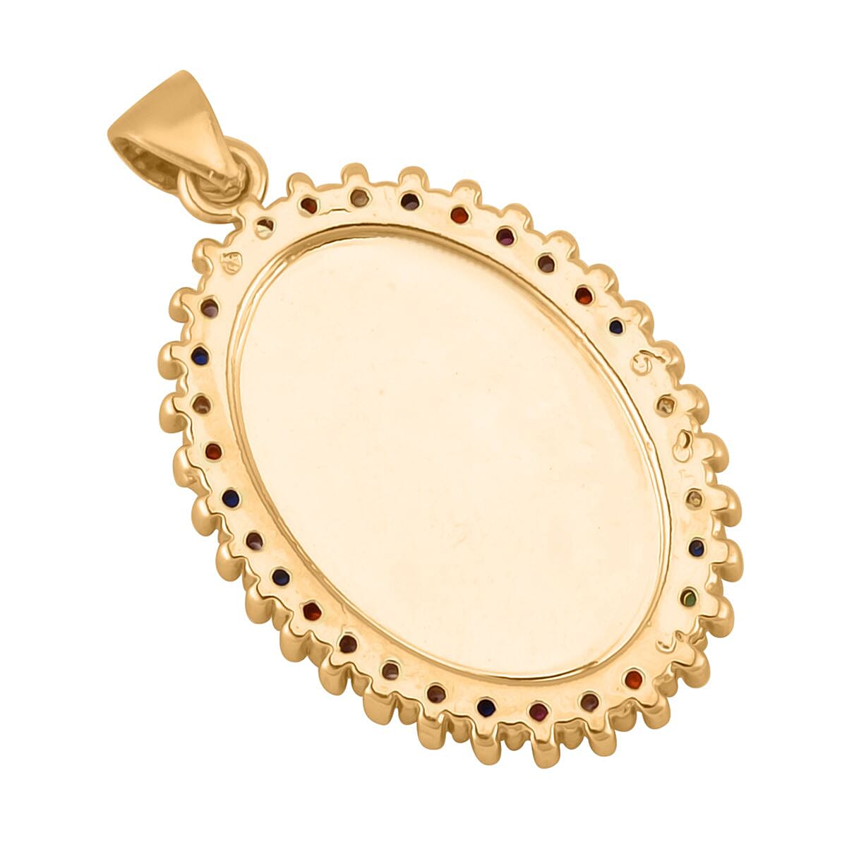 Simulated Multi Color Diamond, Enameled Set of 2 Mary Statue & Leopard Head Pendant without Chain in Goldtone 0.30 ctw