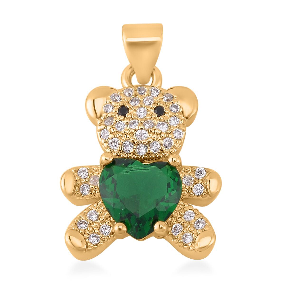 Blue, Green and Ruby Colored Glass, Simulated Black and White Diamond Set of 3 Bear Pendant in Goldtone 0.33 ctw image number 1