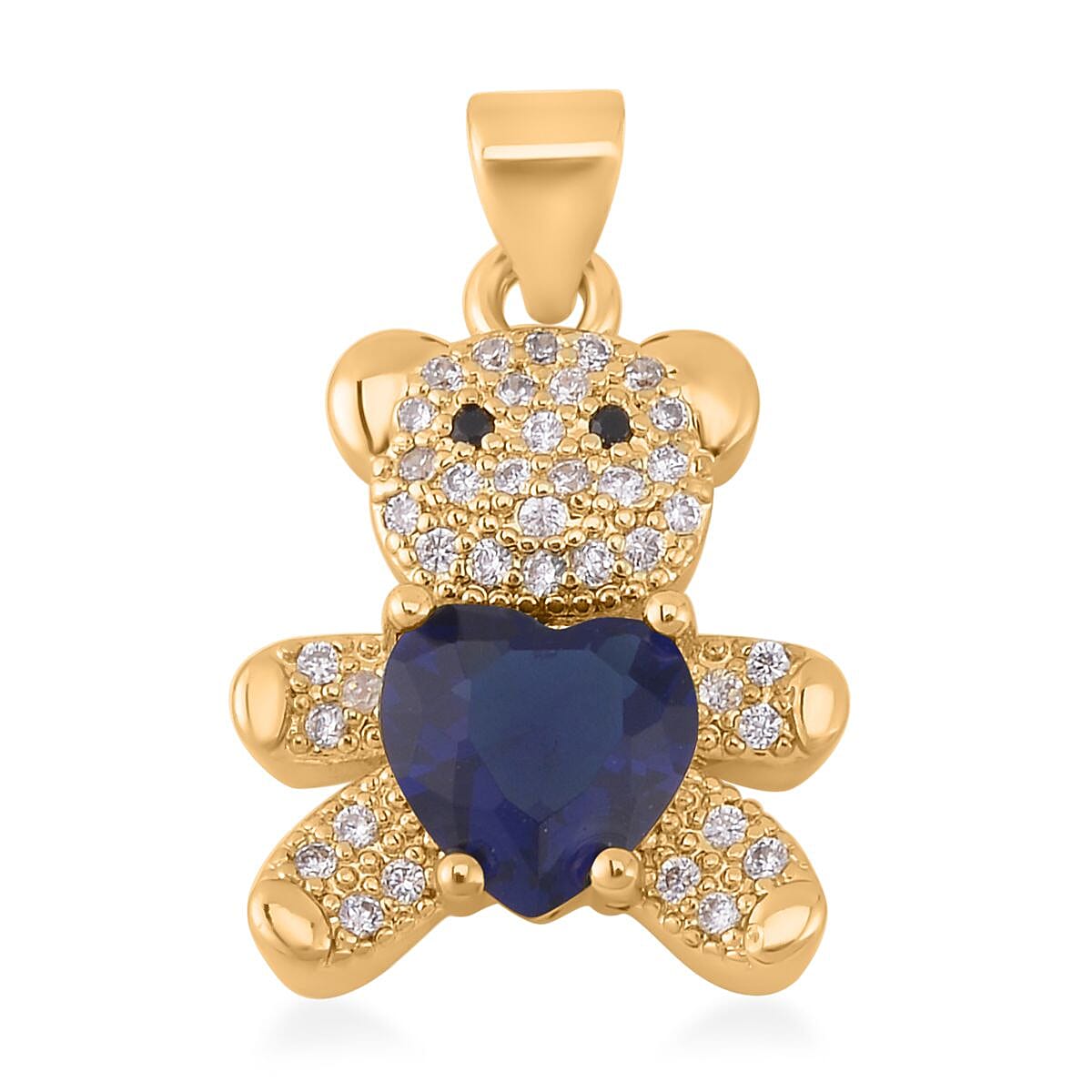 Blue, Green and Ruby Colored Glass, Simulated Black and White Diamond Set of 3 Bear Pendant in Goldtone 0.33 ctw image number 3