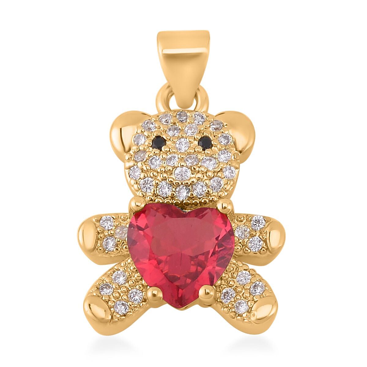 Blue, Green and Ruby Colored Glass, Simulated Black and White Diamond Set of 3 Bear Pendant in Goldtone 0.33 ctw image number 5