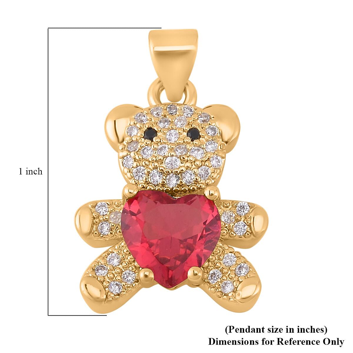 Blue, Green and Ruby Colored Glass, Simulated Black and White Diamond Set of 3 Bear Pendant in Goldtone 0.33 ctw image number 7