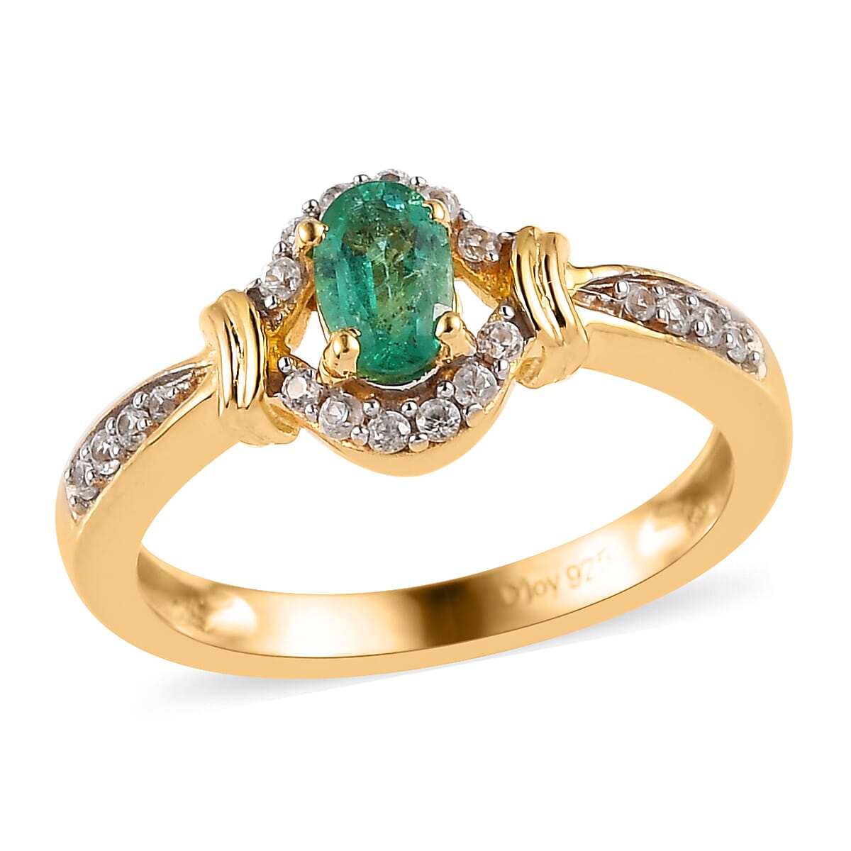 Ethiopian Emerald, White Zircon Ring Size 8.0 and Pendant Necklace 20 Inches in Vermeil YG Over Sterling Silver 1.25 ctw image number 3