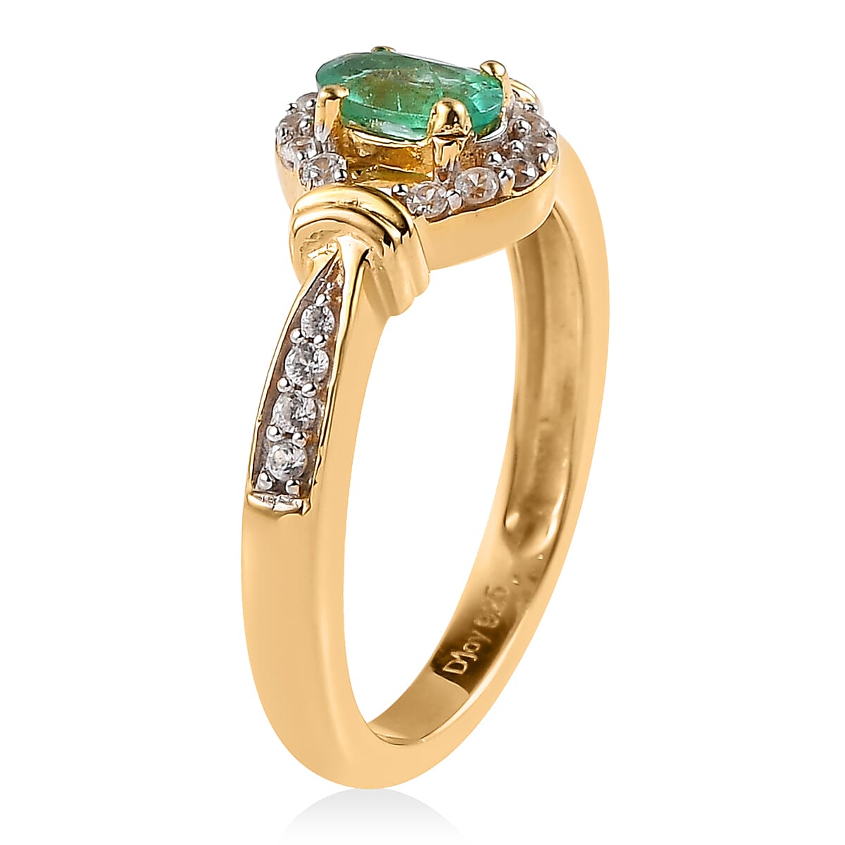 Ethiopian Emerald, White Zircon Ring Size 8.0 and Pendant Necklace 20 Inches in Vermeil YG Over Sterling Silver 1.25 ctw image number 4