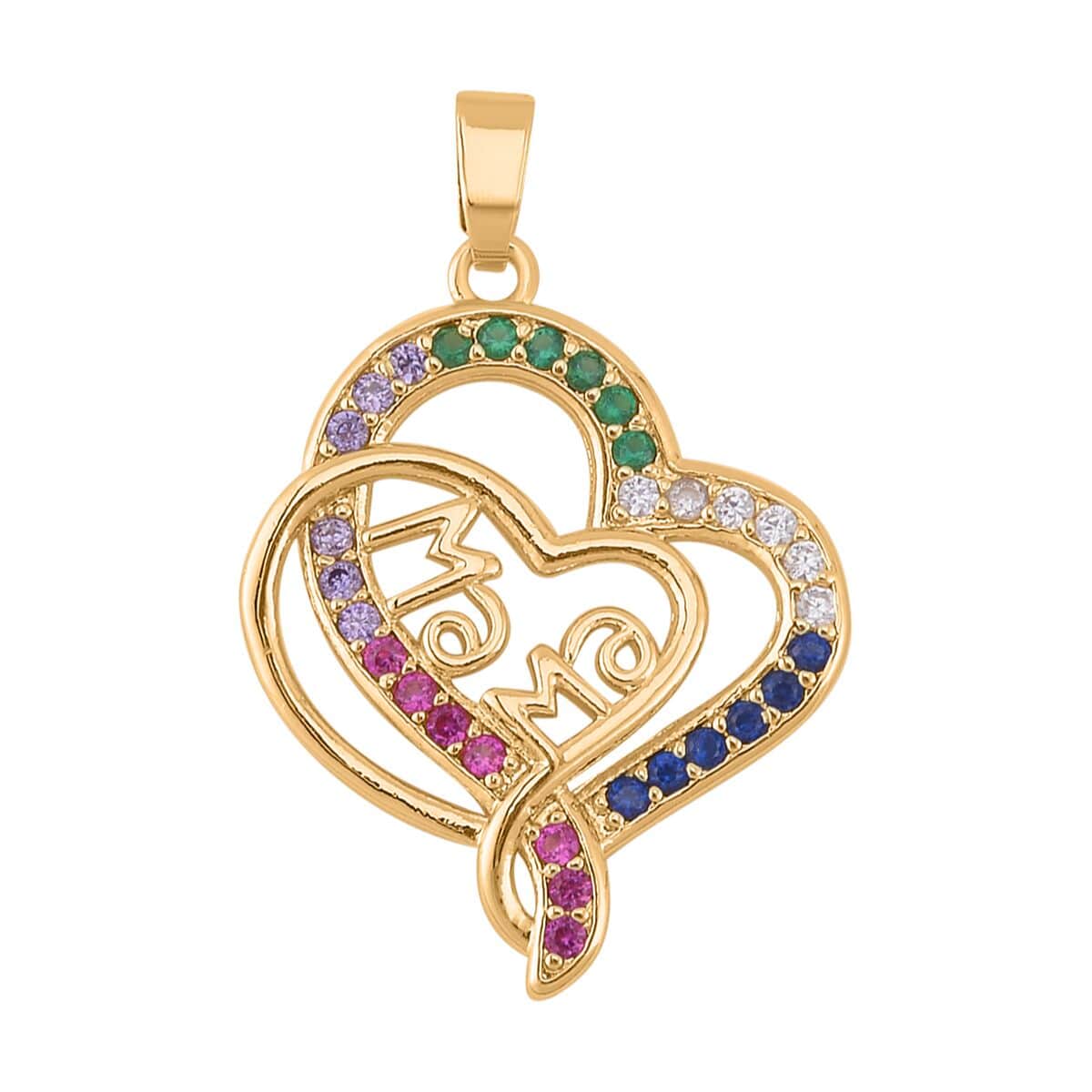 Simulated Multi Color Diamond 1.50 ctw Set of 3 Teddy Bear, Heart and Rabbit Pendant in Goldtone image number 1