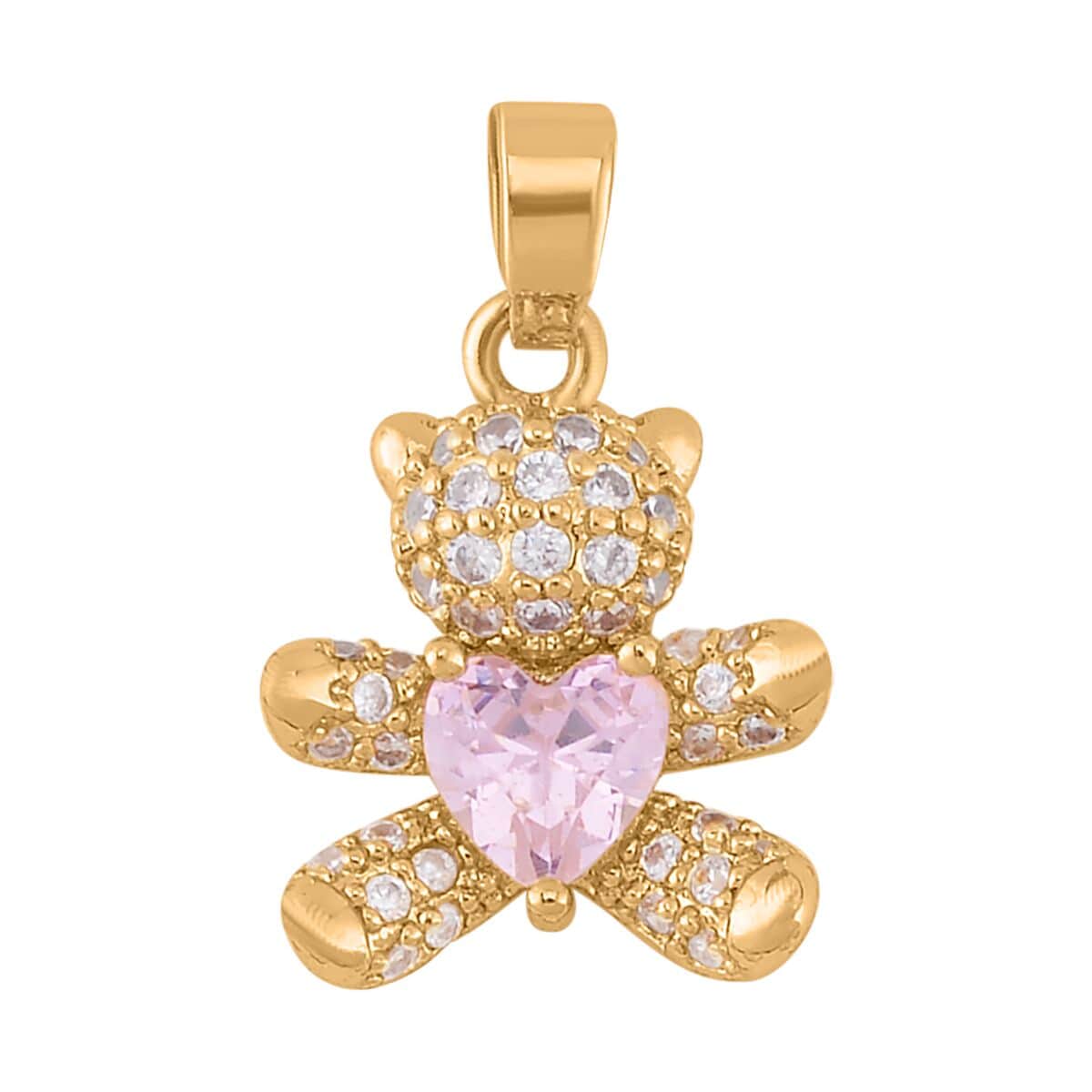 Simulated Multi Color Diamond 1.50 ctw Set of 3 Teddy Bear, Heart and Rabbit Pendant in Goldtone image number 3