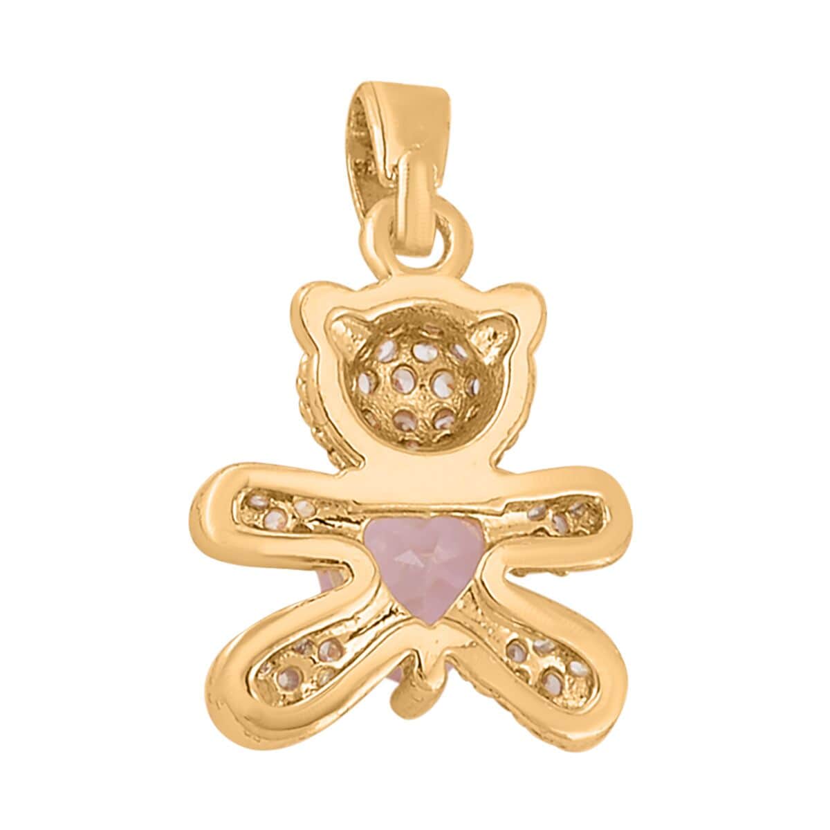 Simulated Multi Color Diamond 1.50 ctw Set of 3 Teddy Bear, Heart and Rabbit Pendant in Goldtone image number 4