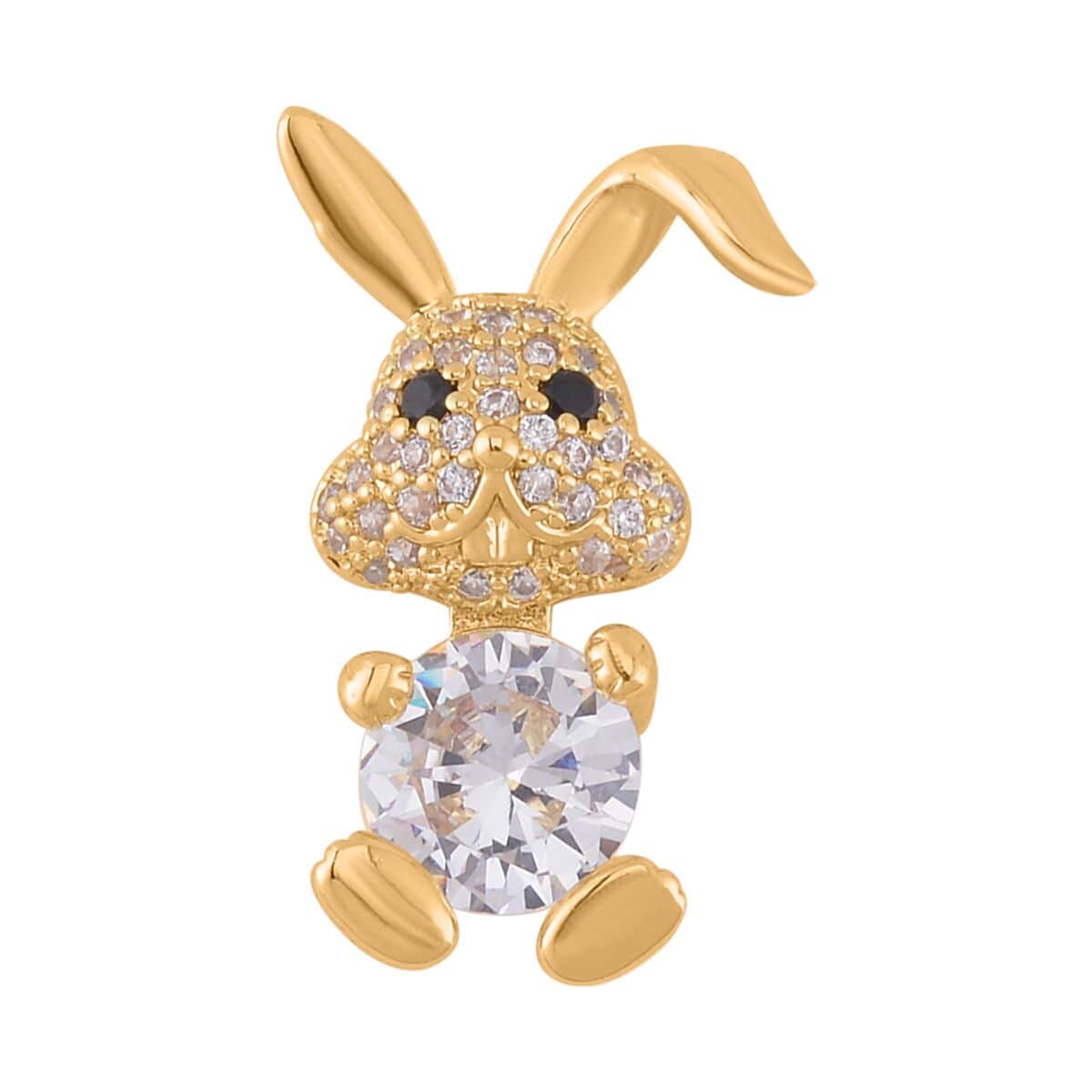 Simulated Multi Color Diamond 1.50 ctw Set of 3 Teddy Bear, Heart and Rabbit Pendant in Goldtone image number 5