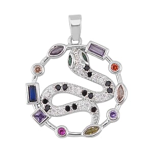 Simulated Multi Color Diamond 7.30 ctw Set of 3 Butterfly, Snake and Rabbit Pendant without Chain in Silvertone