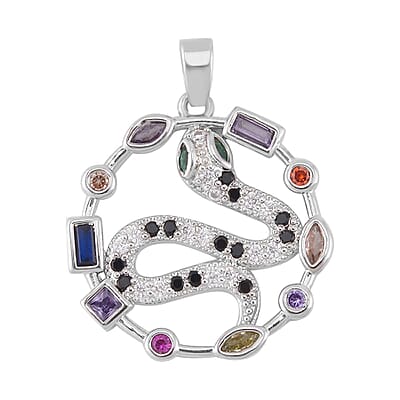 Simulated Multi Color Diamond 7.30 ctw Set of 3 Butterfly, Snake and Rabbit Pendant without Chain in Silvertone