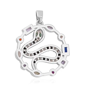 Simulated Multi Color Diamond 7.30 ctw Set of 3 Butterfly, Snake and Rabbit Pendant without Chain in Silvertone