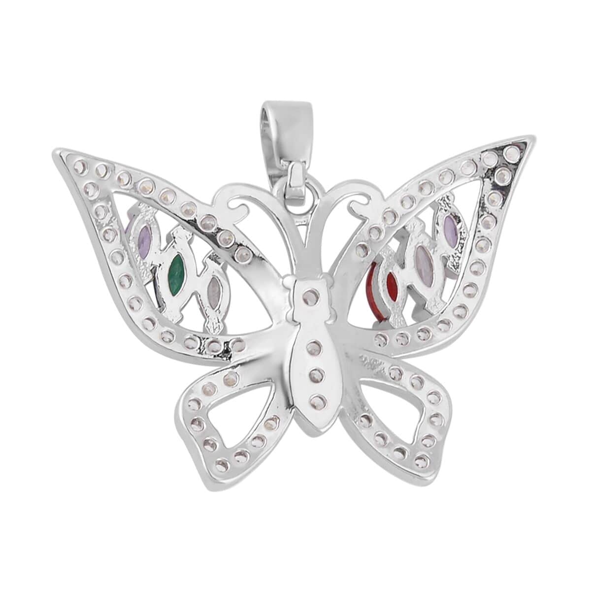 Simulated Multi Color Diamond 7.30 ctw Set of 3 Butterfly, Snake and Rabbit Pendant in Silvertone image number 4