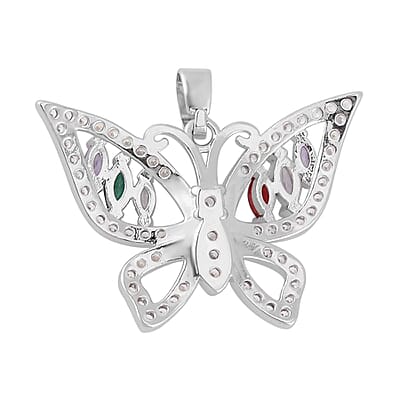 Simulated Multi Color Diamond 7.30 ctw Set of 3 Butterfly, Snake and Rabbit Pendant without Chain in Silvertone