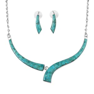 Santa Fe Style Kingman Turquoise Necklace 18 Inches and Earrings in Sterling Silver 17.90 ctw