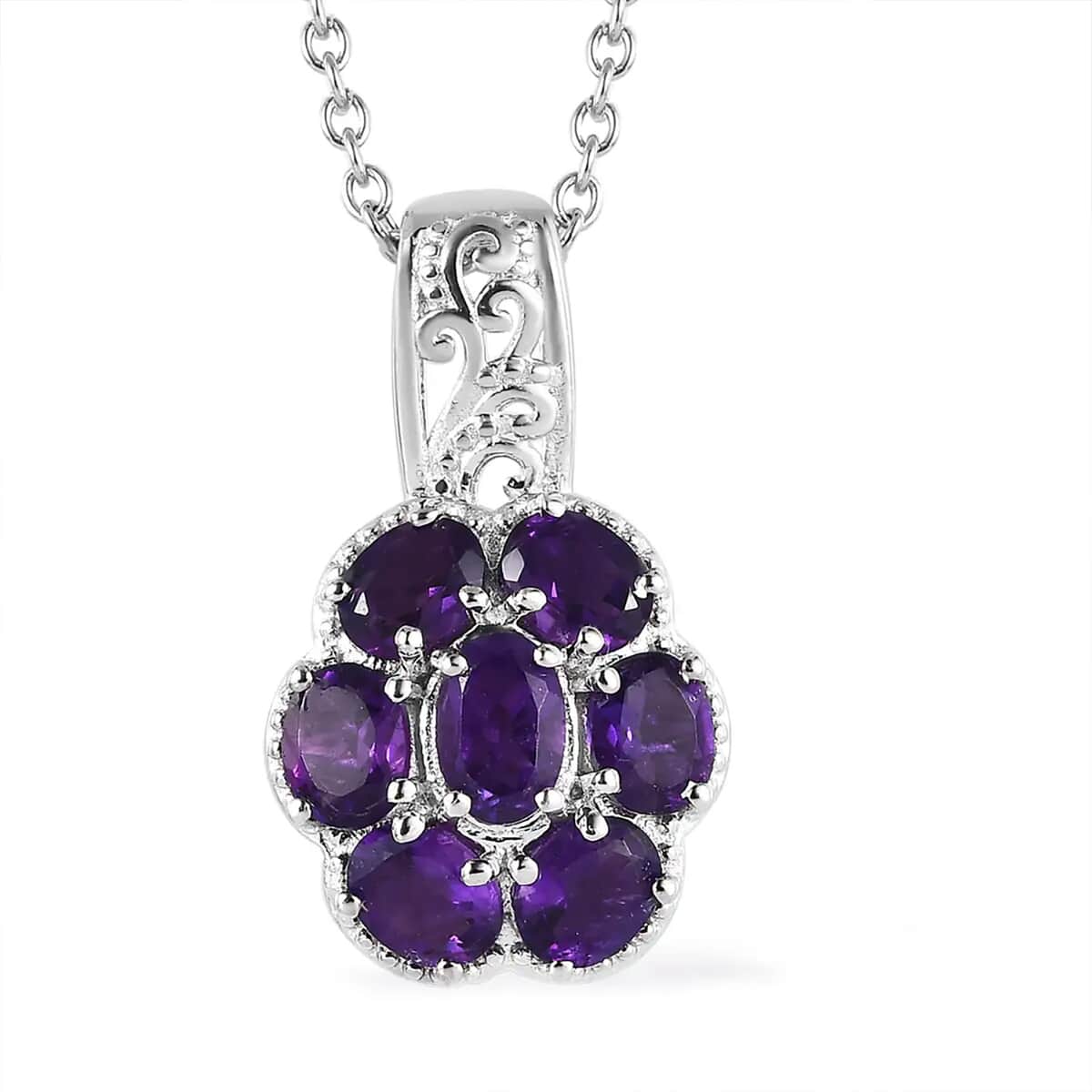 Karis African Amethyst Floral Pendant Necklace 20 Inches in Platinum Bond and Stainless Steel 2.85 ctw image number 0