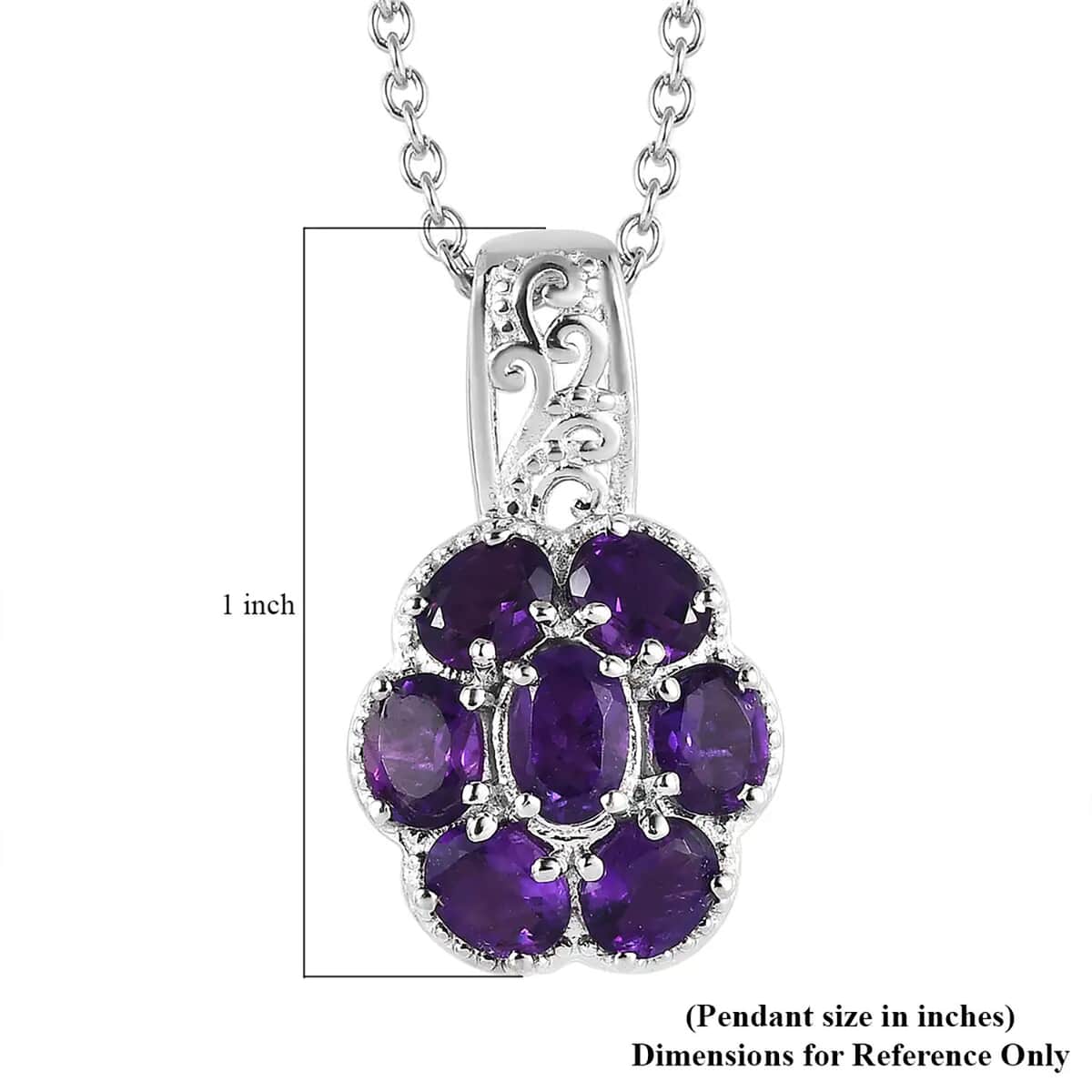 Karis African Amethyst Floral Pendant Necklace 20 Inches in Platinum Bond and Stainless Steel 2.85 ctw image number 6