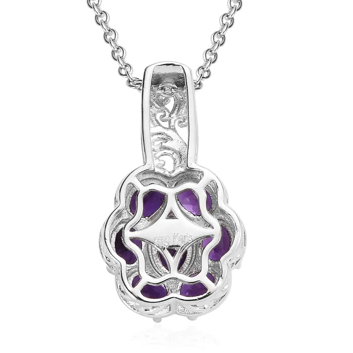 Karis African Amethyst Floral Pendant Necklace 20 Inches in Platinum Bond and Stainless Steel 2.85 ctw image number 7