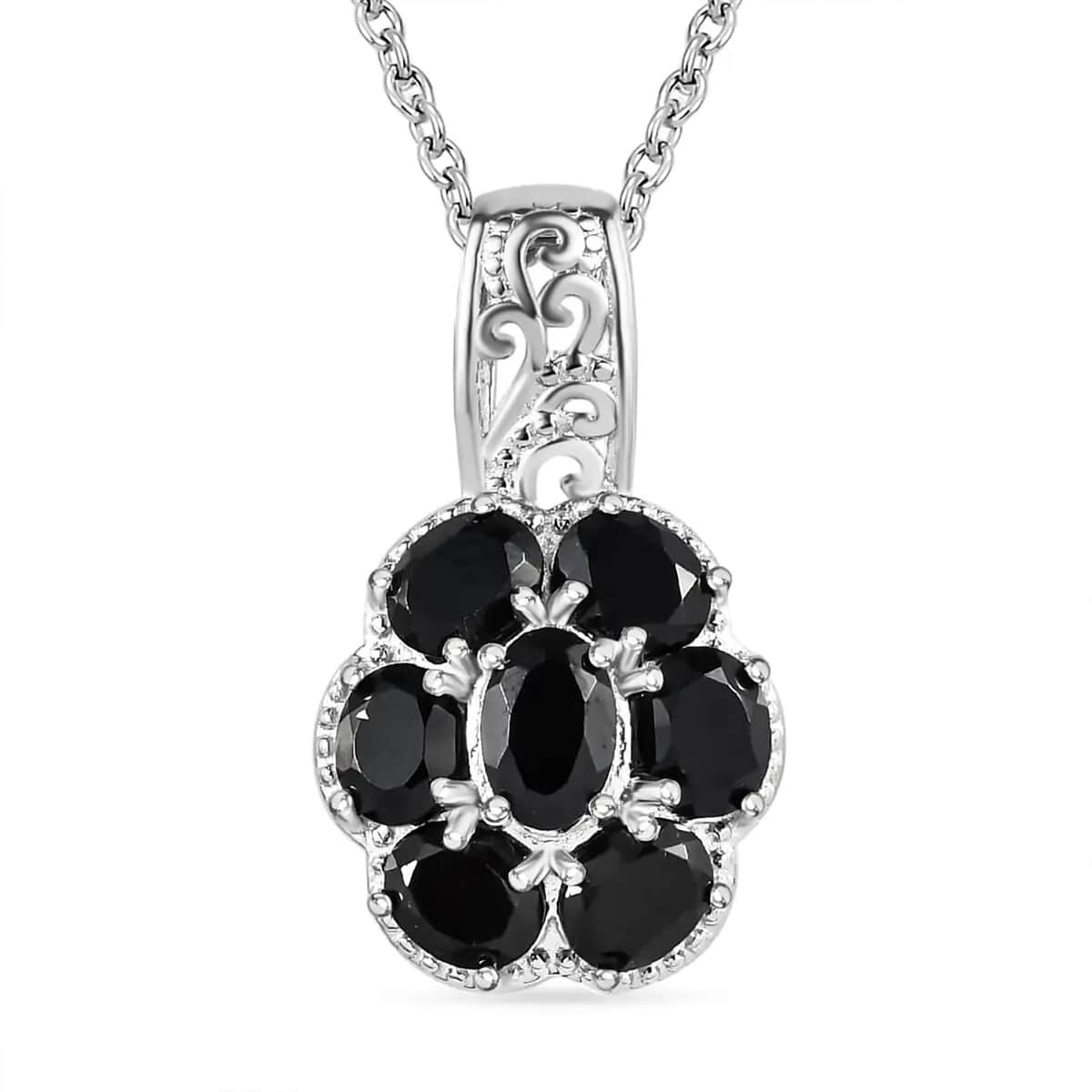 Karis Thai Black Spinel 3.00 ctw Pendant Necklace 20 Inches in Platinum Bond and Stainless Steel, Tarnish-Free, Waterproof, Sweat Proof Jewelry image number 0