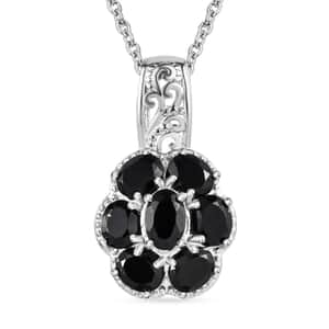 Karis Thai Black Spinel Pendant Necklace (20 Inches) in Platinum Bond and Stainless Steel 3.00 ctw , Tarnish-Free, Waterproof, Sweat Proof Jewelry