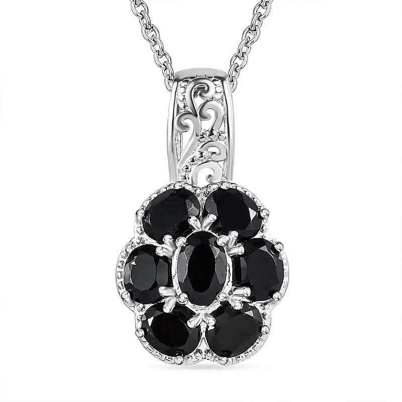 Karis Thai Black Spinel 3.00 ctw Pendant Necklace 20 Inches in Platinum Bond and Stainless Steel, Tarnish-Free, Waterproof, Sweat Proof Jewelry