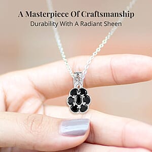 Karis Thai Black Spinel 3.00 ctw Pendant Necklace 20 Inches in Platinum Bond and Stainless Steel, Tarnish-Free, Waterproof, Sweat Proof Jewelry
