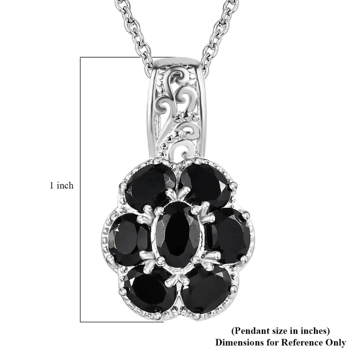 Karis Thai Black Spinel 3.00 ctw Pendant Necklace 20 Inches in Platinum Bond and Stainless Steel, Tarnish-Free, Waterproof, Sweat Proof Jewelry image number 6
