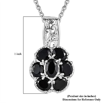 Karis Thai Black Spinel 3.00 ctw Pendant Necklace 20 Inches in Platinum Bond and Stainless Steel, Tarnish-Free, Waterproof, Sweat Proof Jewelry