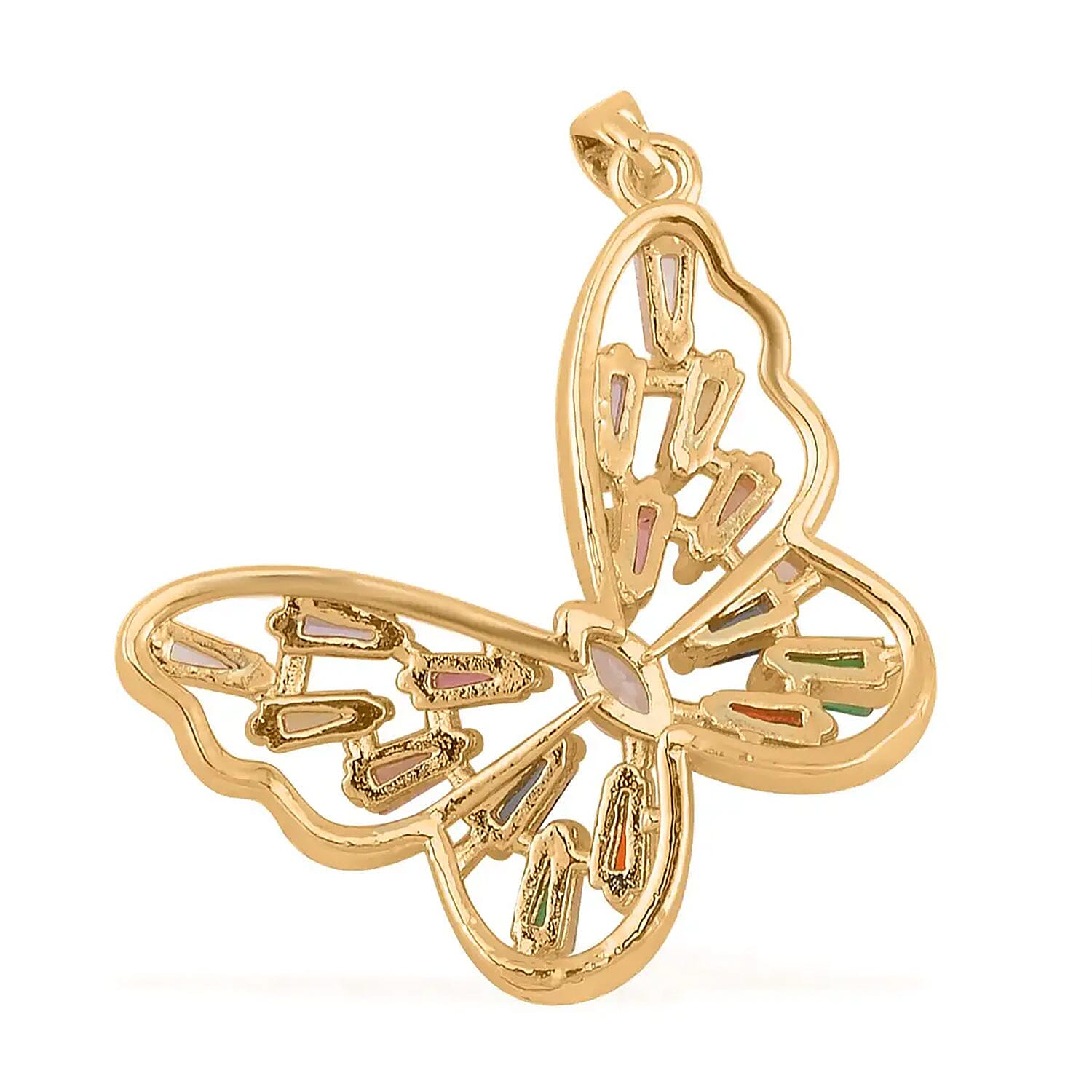 Simulated Multi Color Diamond Set of 3 Butterfly, Moon and Cross Pendant in Goldtone 1.00 ctw