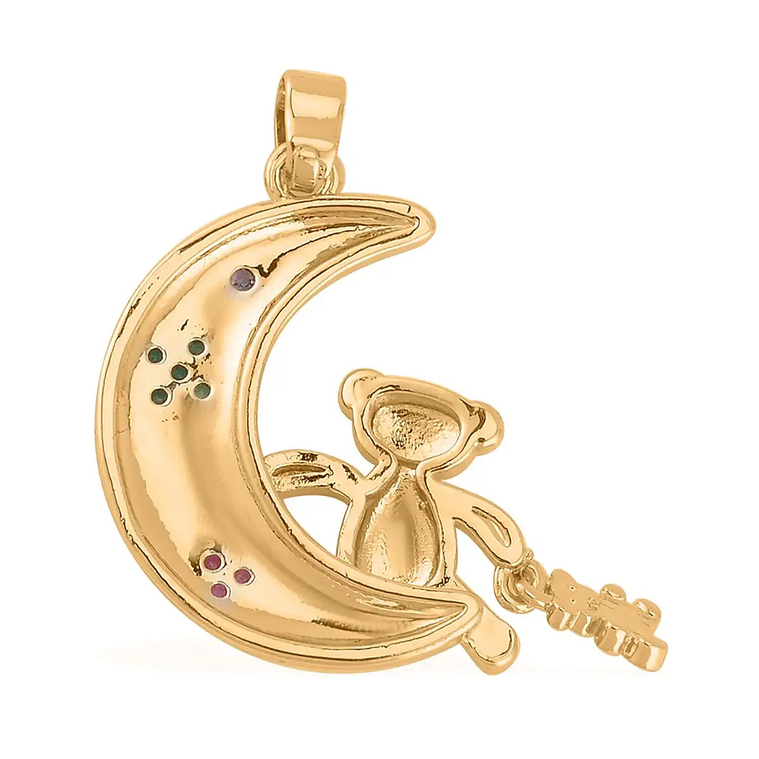 Simulated Multi Color Diamond Set of 3 Butterfly, Moon and Cross Pendant in Goldtone 1.00 ctw