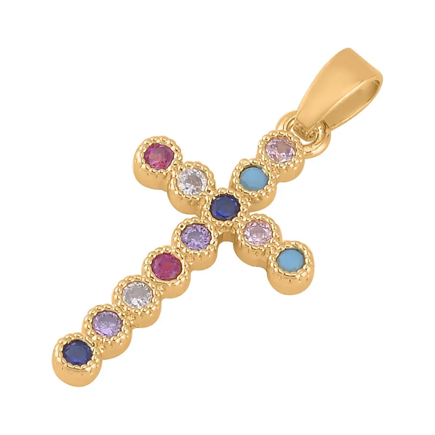 Simulated Multi Color Diamond Set of 3 Butterfly, Moon and Cross Pendant in Goldtone 1.00 ctw