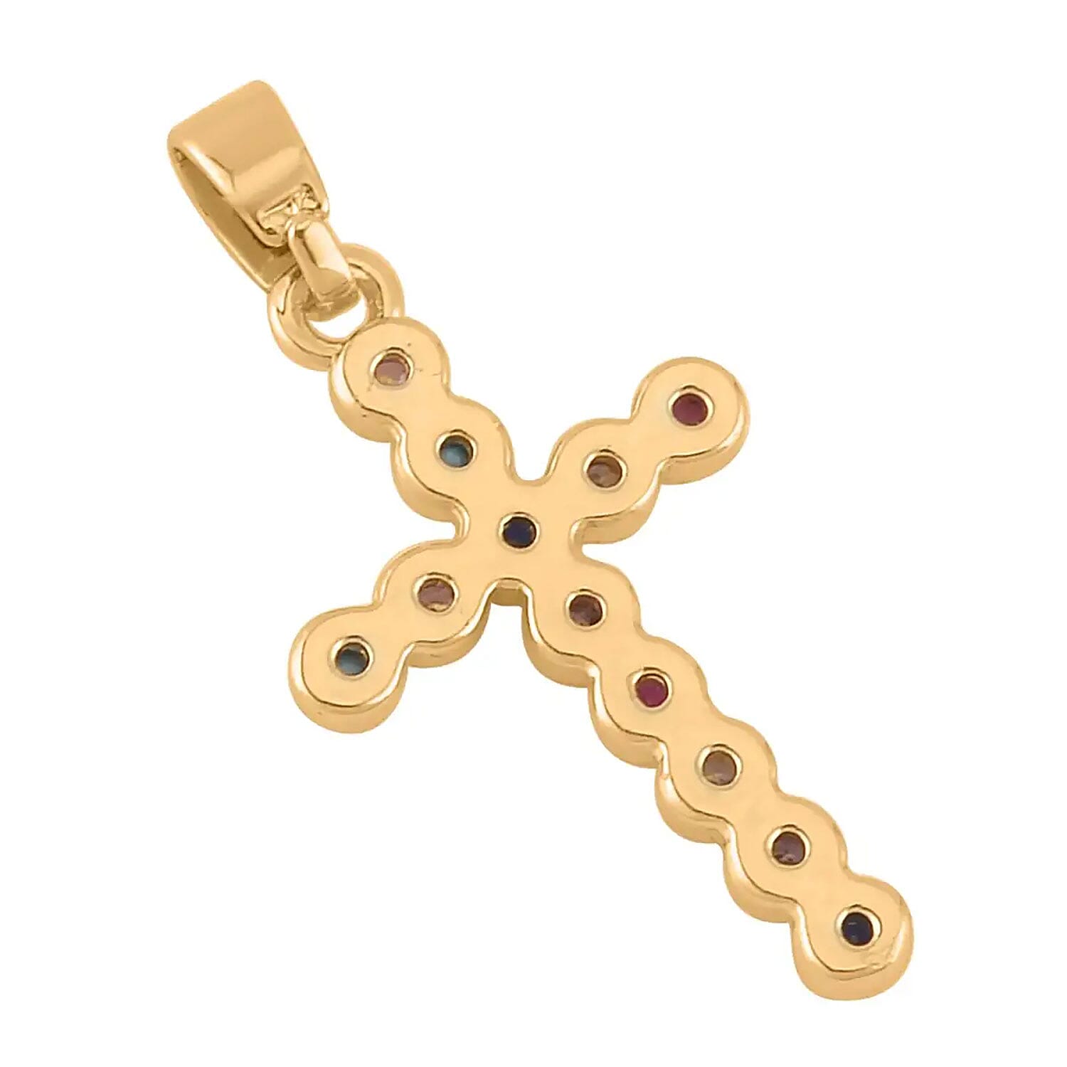Simulated Multi Color Diamond Set of 3 Butterfly, Moon and Cross Pendant in Goldtone 1.00 ctw