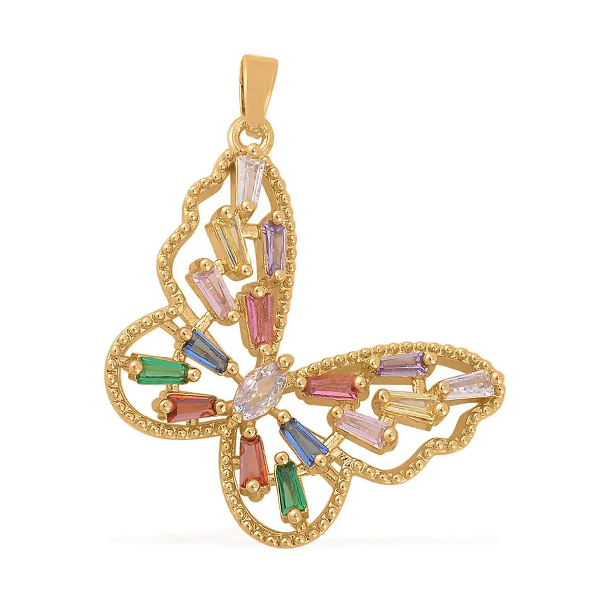 Simulated Multi Color Diamond Set of 3 Butterfly, Moon and Cross Pendant in Goldtone 1.00 ctw image number 9