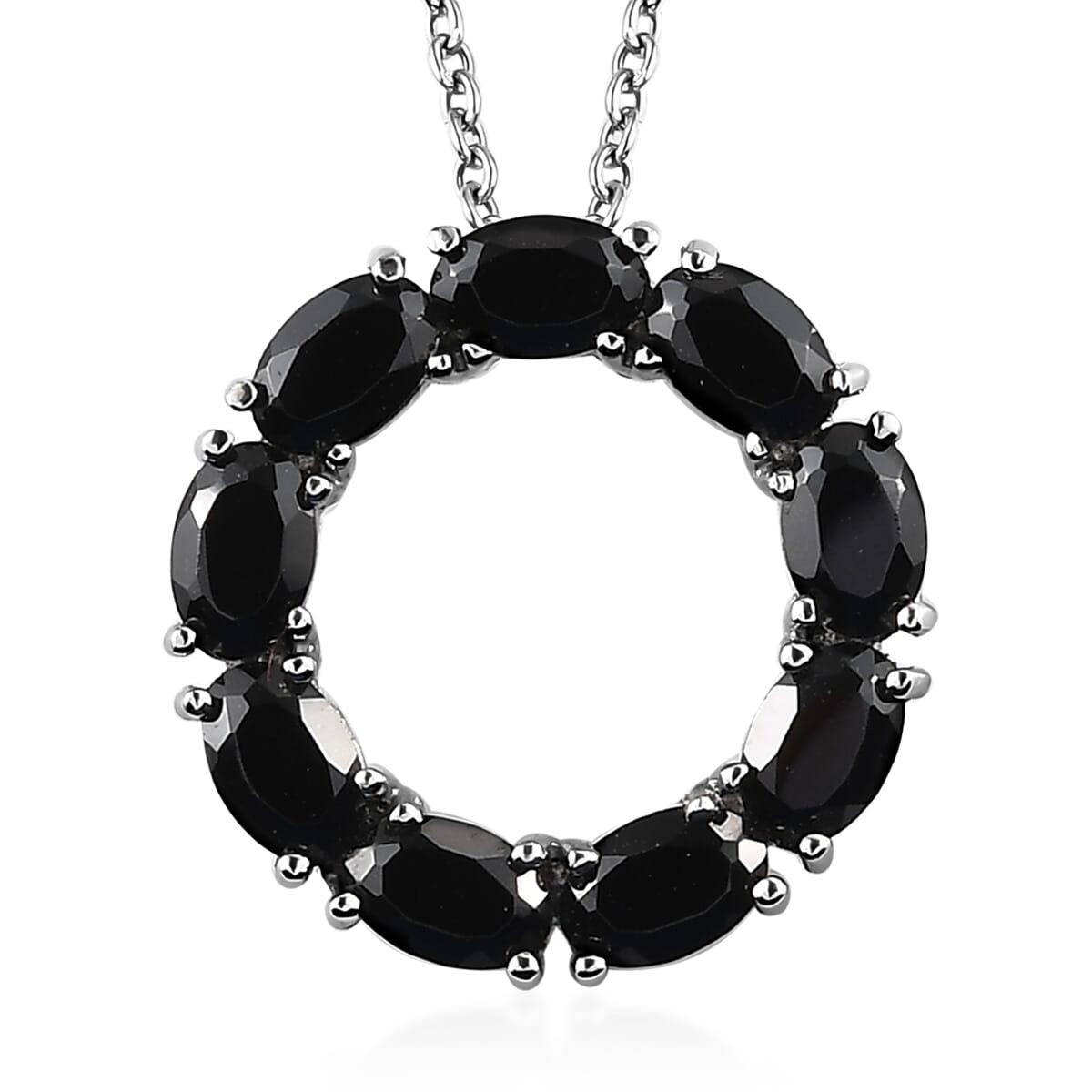 Thai Black Spinel Pendant Necklace (20 Inches) in Stainless Steel 5.00 ctw | Tarnish-Free, Waterproof, Sweat Proof Jewelry image number 0
