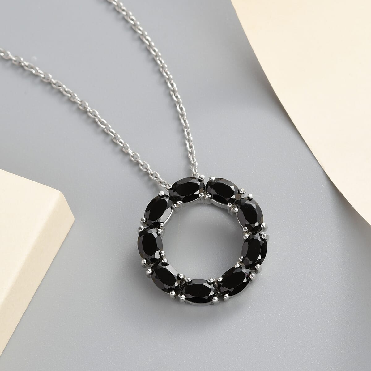Thai Black Spinel Pendant Necklace (20 Inches) in Stainless Steel 5.00 ctw | Tarnish-Free, Waterproof, Sweat Proof Jewelry image number 1
