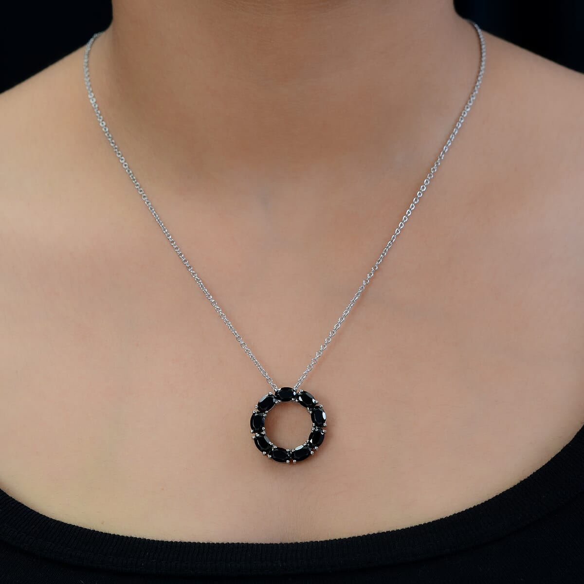 Thai Black Spinel Pendant Necklace (20 Inches) in Stainless Steel 5.00 ctw | Tarnish-Free, Waterproof, Sweat Proof Jewelry image number 2