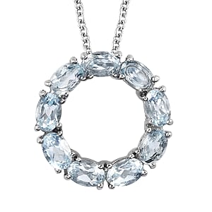 Sky Blue Topaz Circle Pendant Necklace 20 Inches in Stainless Steel 4.50 ctw